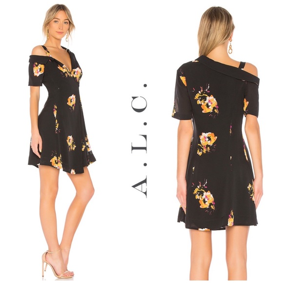 NWT A.L.C. Floral Silk Crepe Cold Shoulder Dress - Picture 5 of 13
